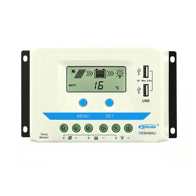 Controlador de Carga Epever PWM 30A 48V VS3048AU con Pantalla LCD