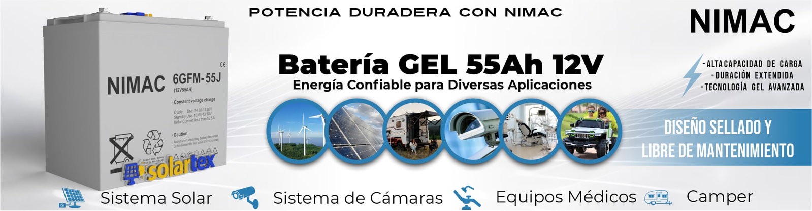 Batería de GEL 55Ah 12V Nimac Batería de GEL 55Ah 12V Nimac