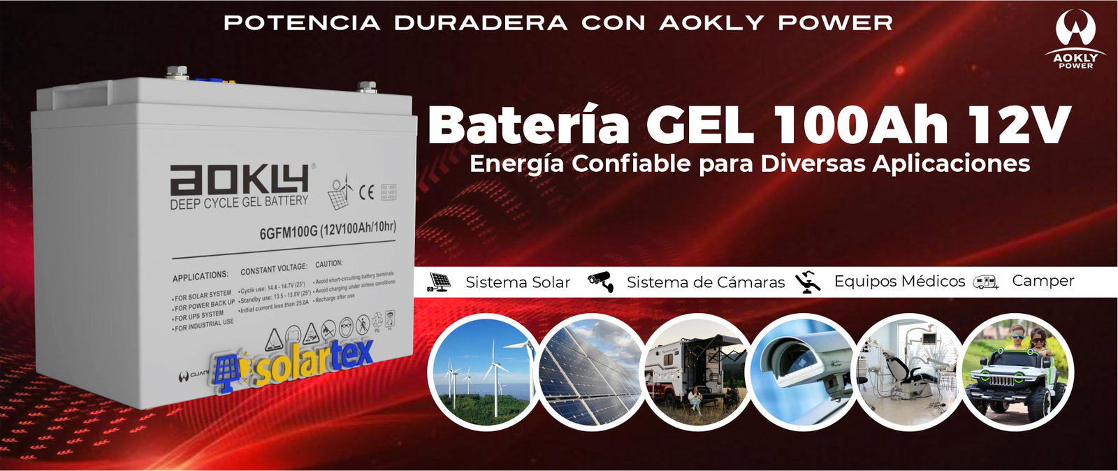 Batería de GEL 100Ah 12V Aokly Batería de GEL 100Ah 12V Aokly