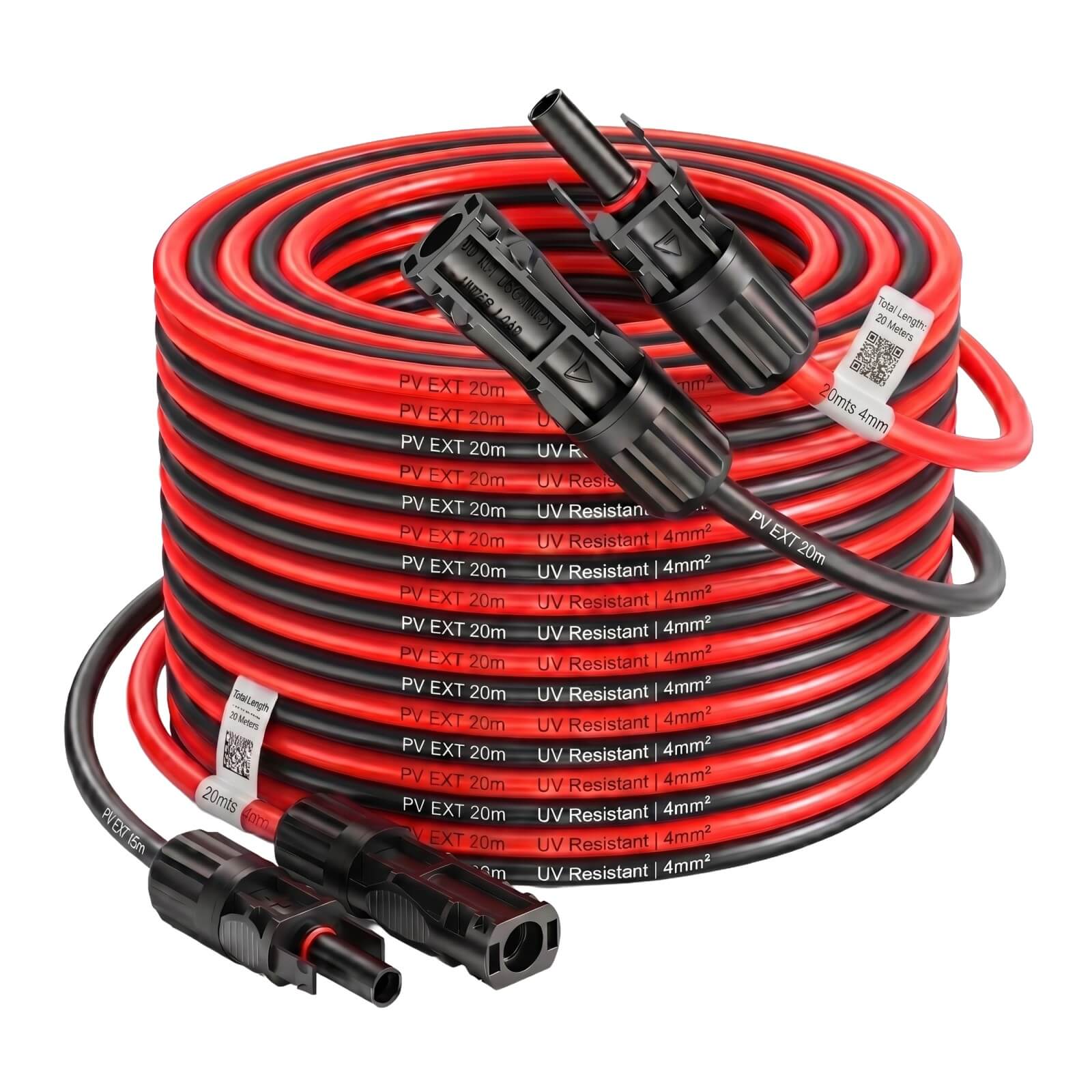 Extension Solar 20 mts 4mm con conectores mc4 ambos extremos