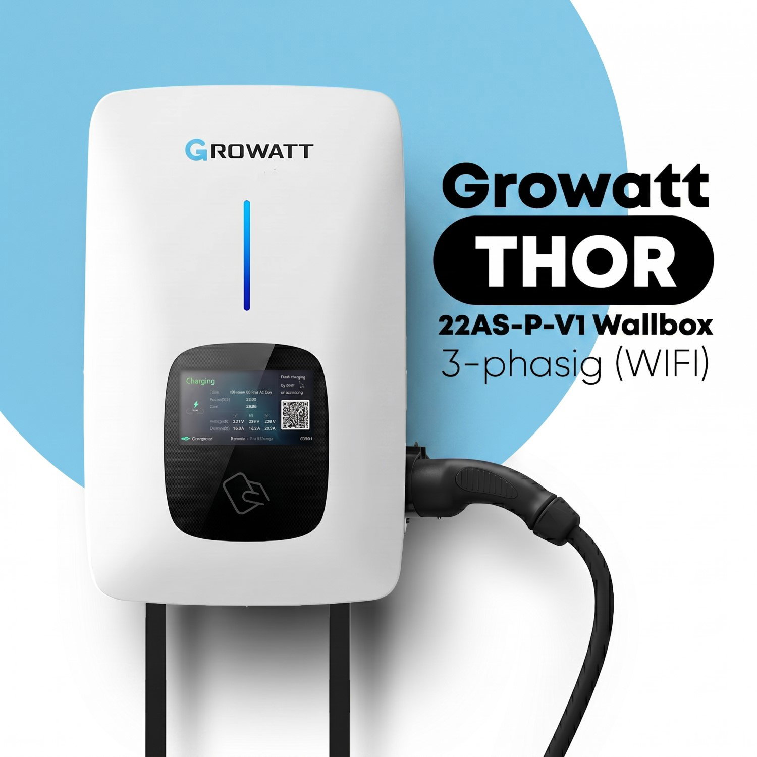 Cargador para Vehículos Eléctricos Trifásico Growatt 22kW
